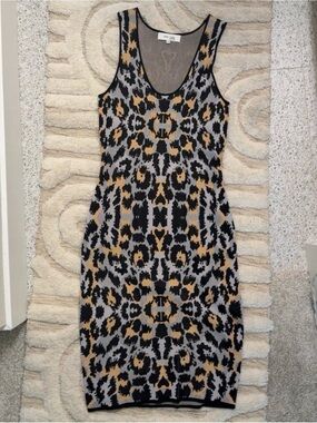 John + Jenn Black, Gray & Tan Animal-Print Midi Tank Dress
